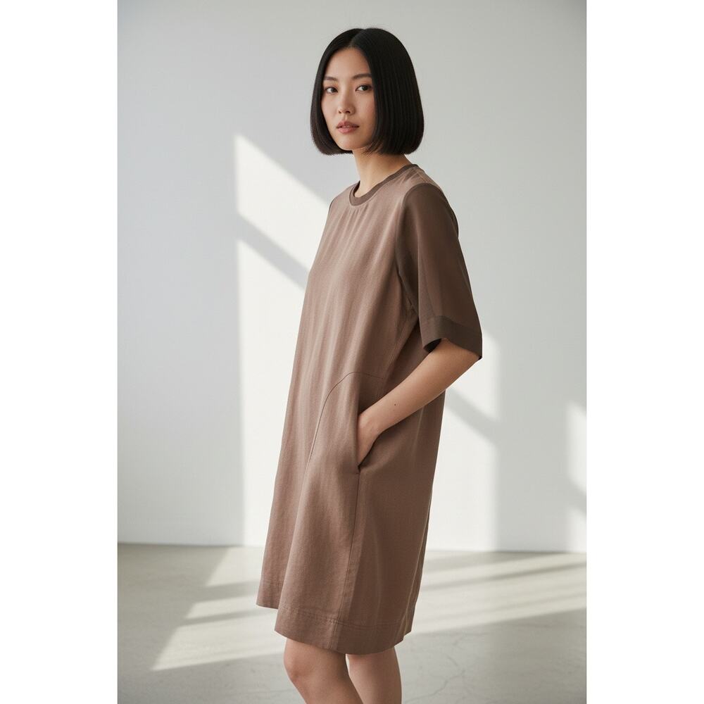 Women’s Minimalist Korean Fashion Linen Nylon Dress Small Khaki Green